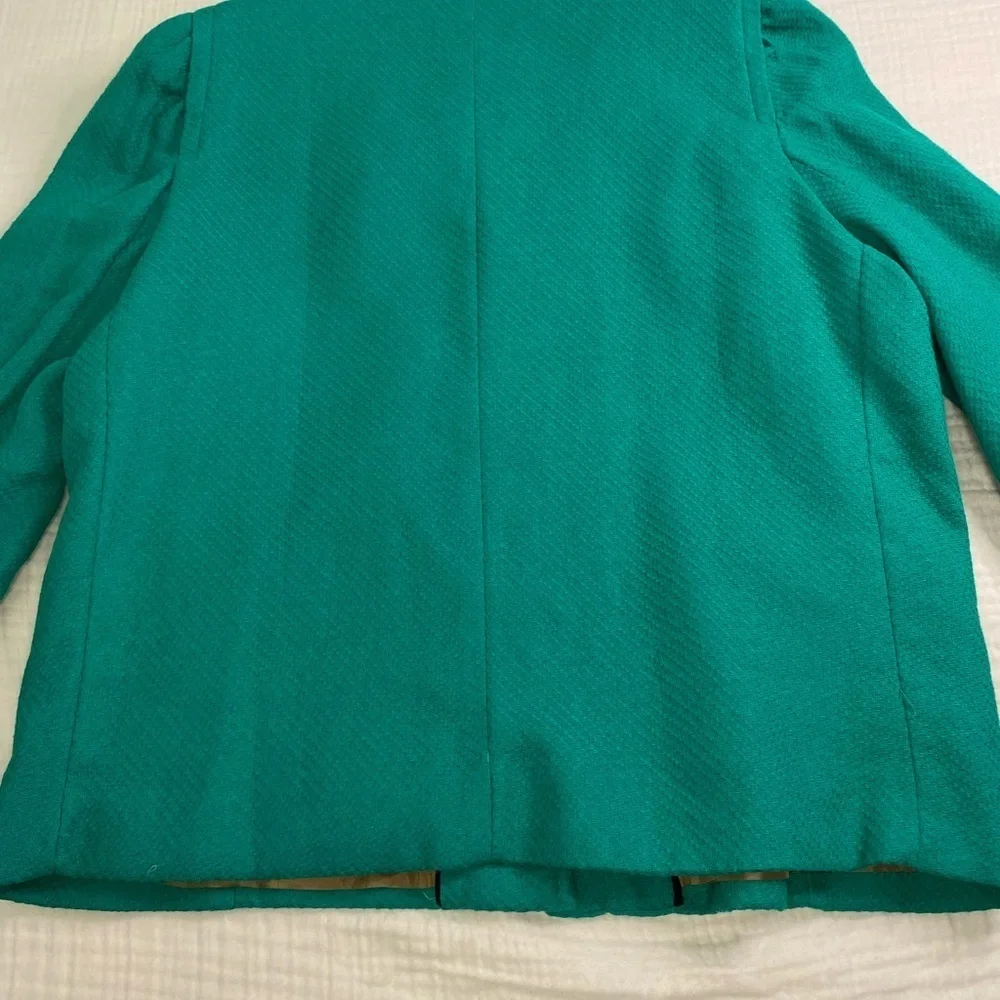 MNG Suit Green Blazer Jacket Gold Accents Size Large Classic Preppy Full Zip